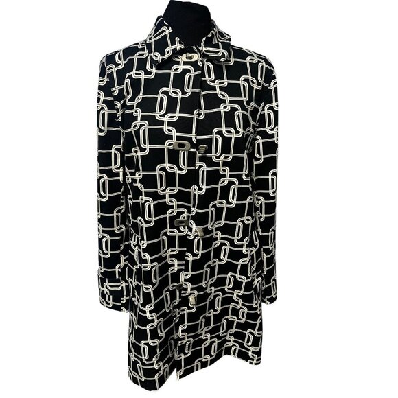 George Long Jacket Womens Small Black & White Chain Print Button-Up Fall outdoor - Picture 1 of 7